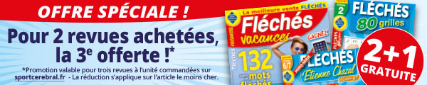 Et, bien sûr, Sport Cérébral®, propose aussi une grille quotidienne de mots fléchés gratuits en ligne. Sans oublier les promos sur ses revues !